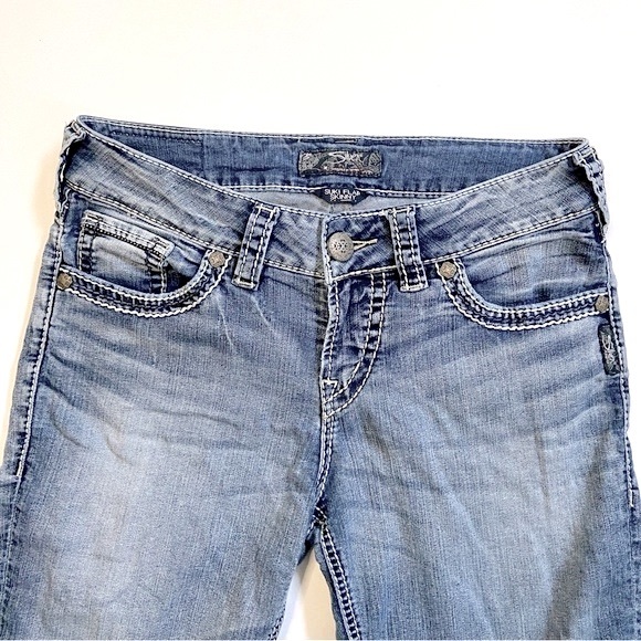 SILVER JEANS Suki Pioneer Flap Skinny Sequins & Studs Faded Medium Wash W28 L31 - Picture 7 of 16